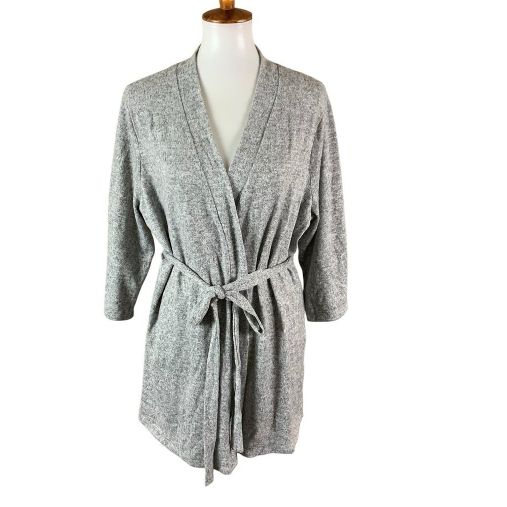 Naif Gray Belted Knit Wrap Cardigan‎ Lounge Robe Soft Cozy 1X